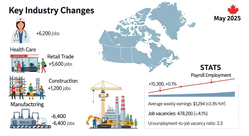 Canadian payroll employment rises 0.1% in May 2025